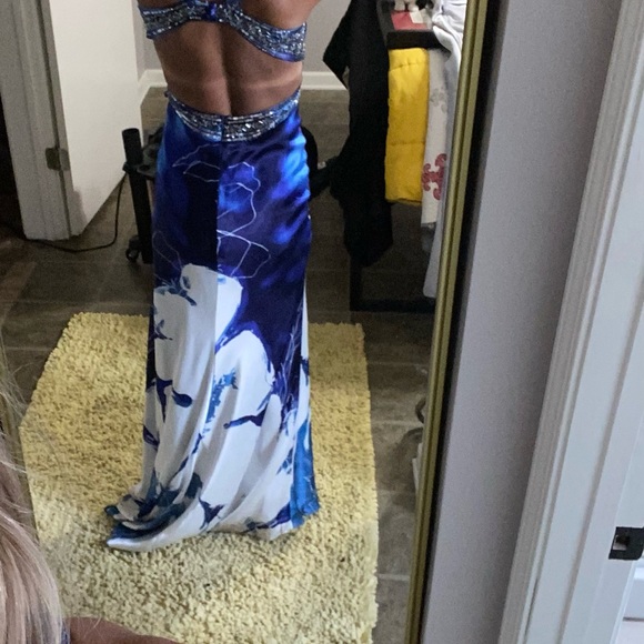 Blue beaded floral formal dress - Picture 2 of 6